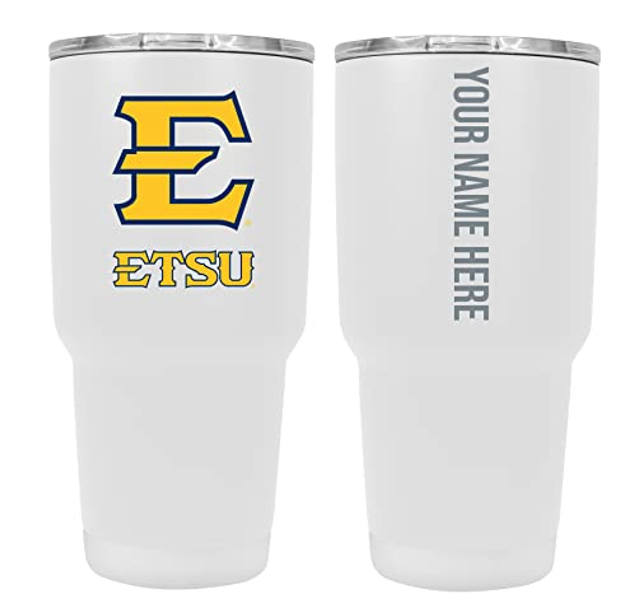 Collegiate Custom Personalized East Tennessee State University, 24 oz Insulated Stainless Steel Tumbler with Engraved Name (White)