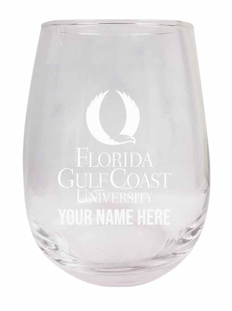 Personalized Customizable Florida Gulf Coast Eagles Etched Stemless Wine Glass 9 oz With Custom Name