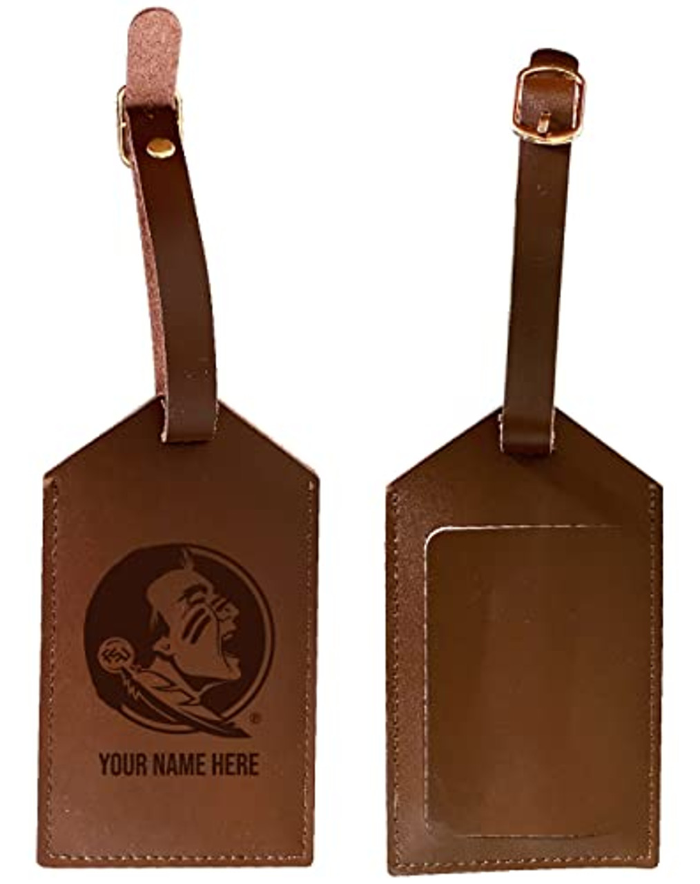 Personalized Customizable Florida State Seminoles Engraved Leather Luggage Tag with Custom Name