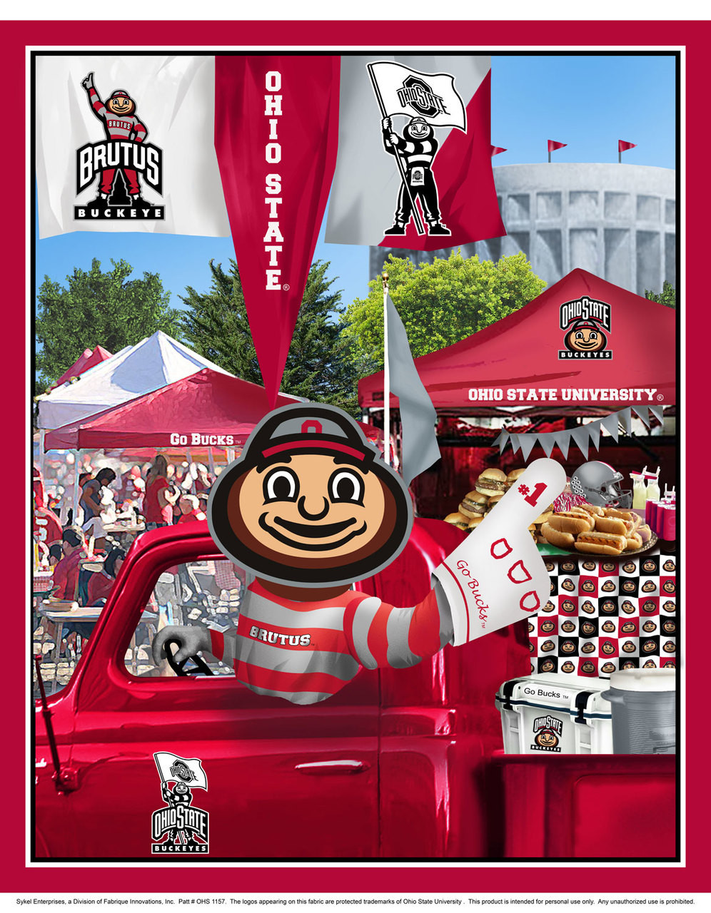 Ohio State 100% Cotton Tailgate Panel-Sold by the Panel-43"x36"