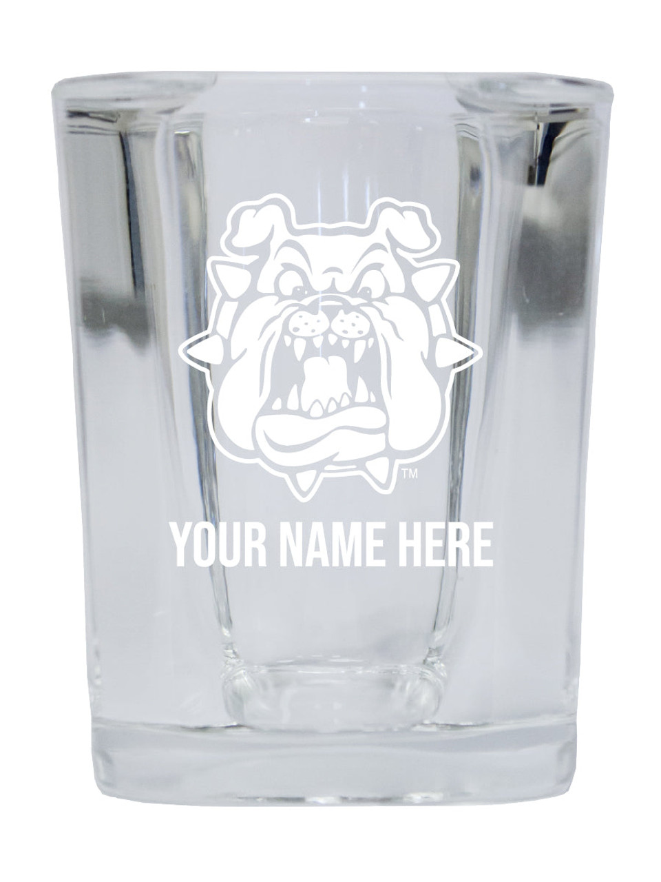 Personalized Fresno State Bulldogs Etched Square Shot Glass 2 oz With Custom Name