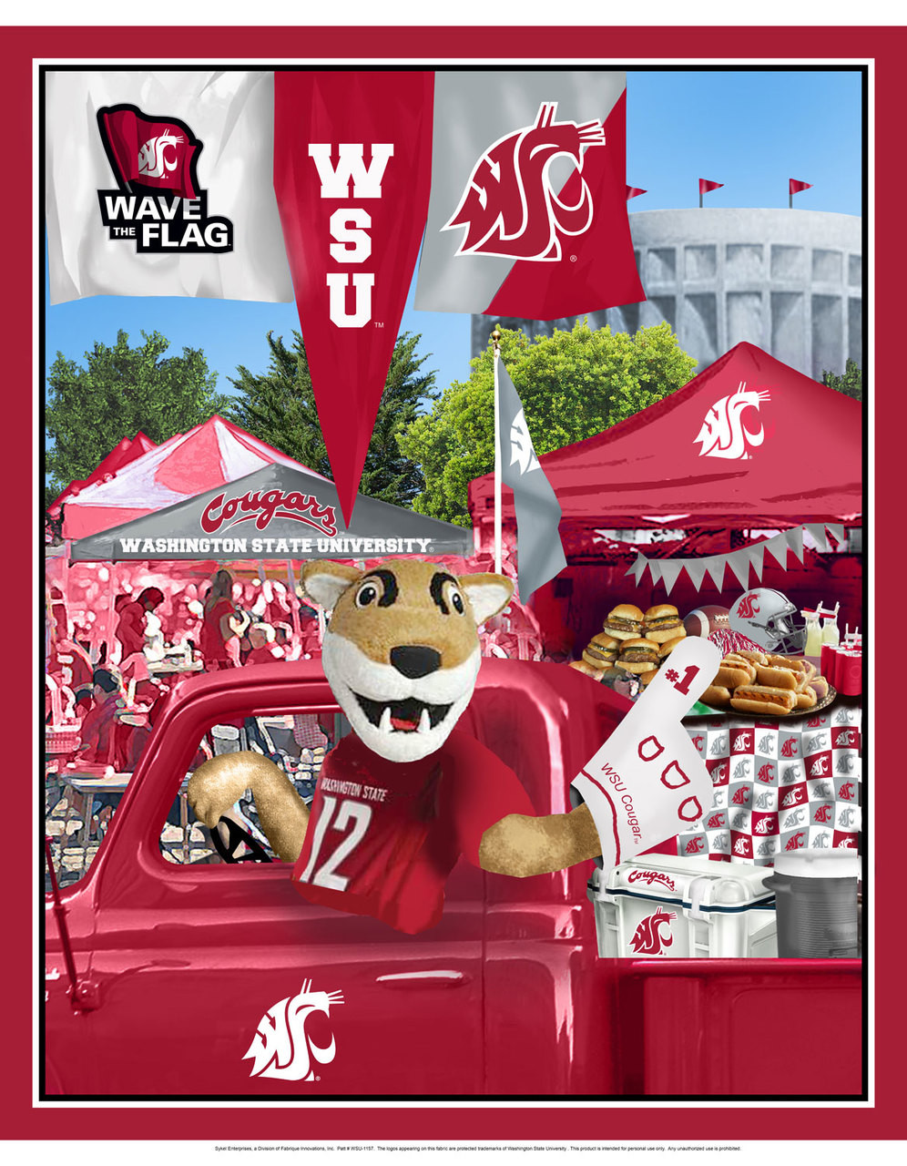 Washington State University 100% Cotton Tailgate Panel-Sold by the Panel-43"x36"