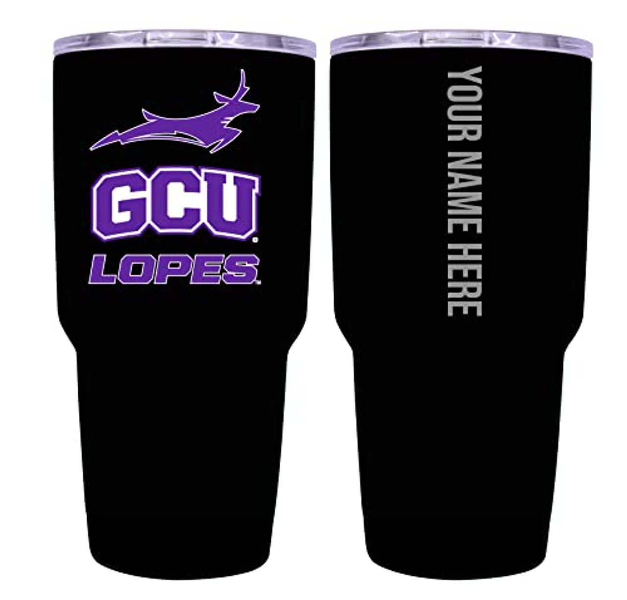 Collegiate Custom Personalized Grand Canyon University Lopes, 24 oz Insulated Stainless Steel Tumbler with Engraved Name (Black)