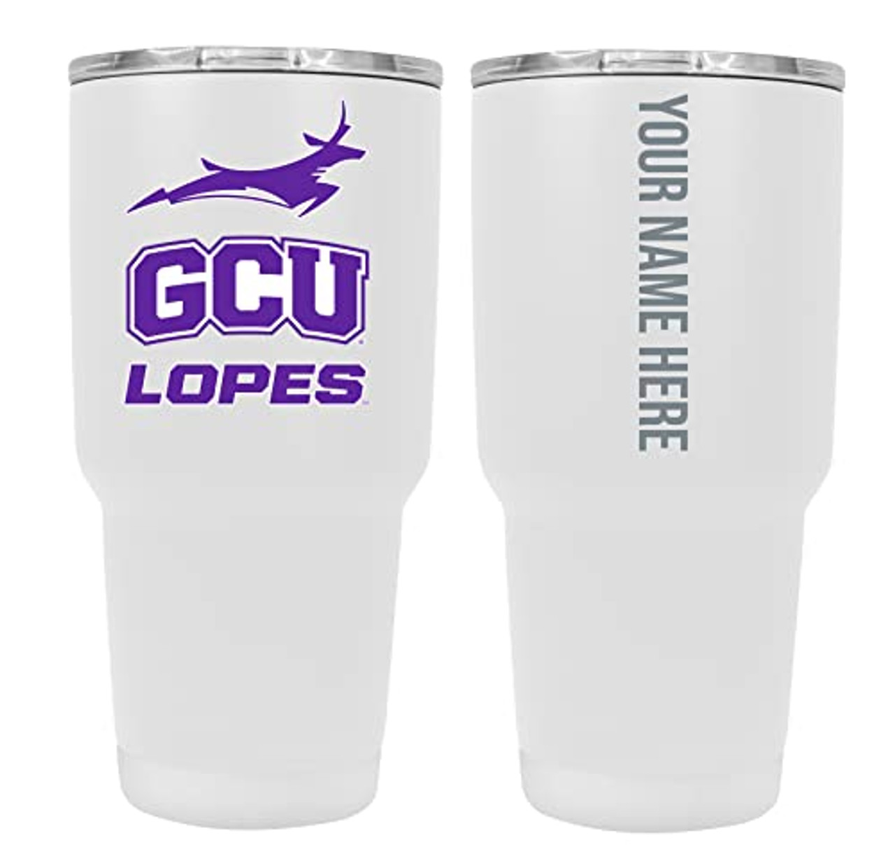 Collegiate Custom Personalized Grand Canyon University Lopes, 24 oz Insulated Stainless Steel Tumbler with Engraved Name (White)