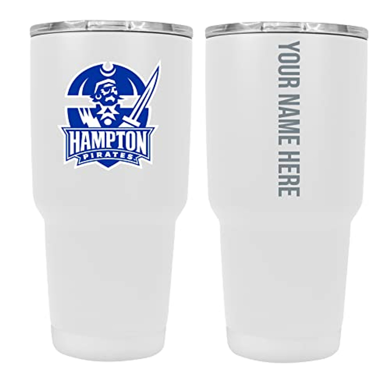 Collegiate Custom Personalized Hampton University, 24 oz Insulated Stainless Steel Tumbler with Engraved Name (White)