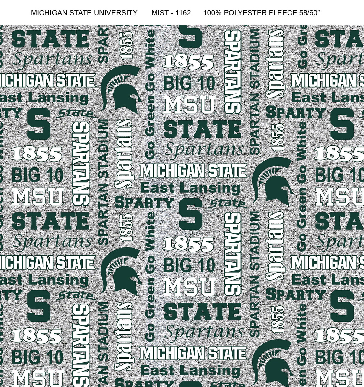 Michigan State University Fleece Fabric with Verbaige Pattern-Sold by the Yard