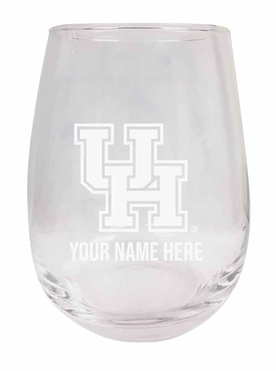 Personalized Customizable University of Houston Etched Stemless Wine Glass 9 oz With Custom Name