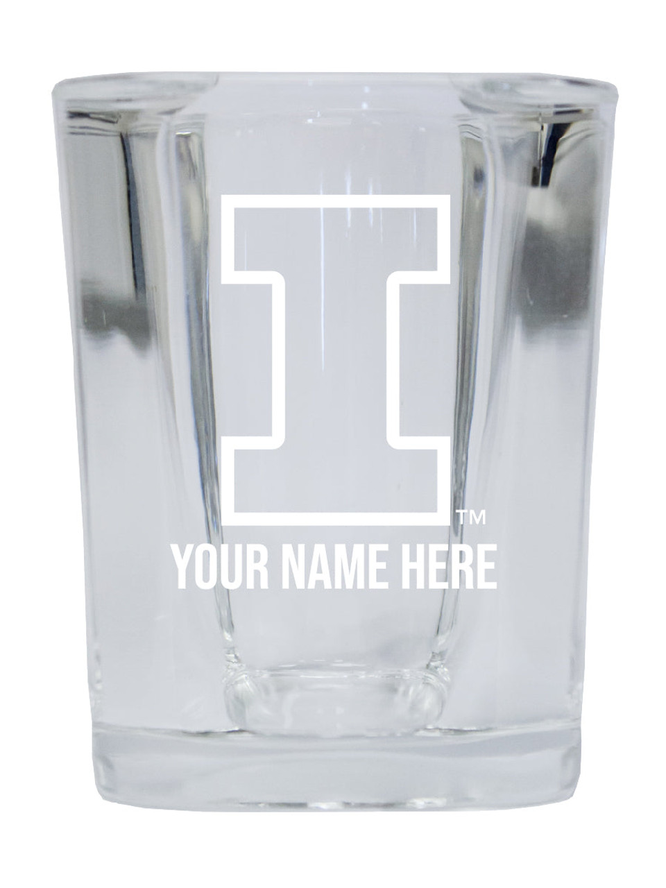 Personalized Illinois Fighting Illini Etched Square Shot Glass 2 oz With Custom Name
