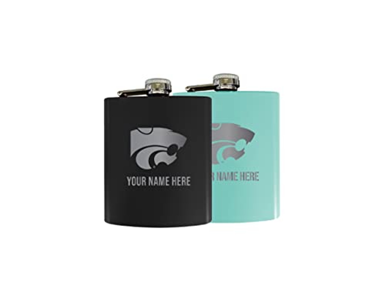 Personalized Customizable Kansas State Wildcats Matte Finish Stainless Steel 7 oz Flask Personalized with Custom Text Choice of Color