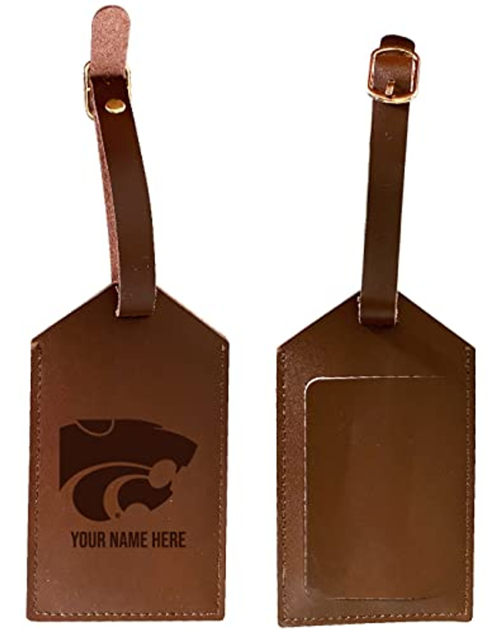 Personalized Customizable Kansas State Wildcats Engraved Leather Luggage Tag with Custom Name