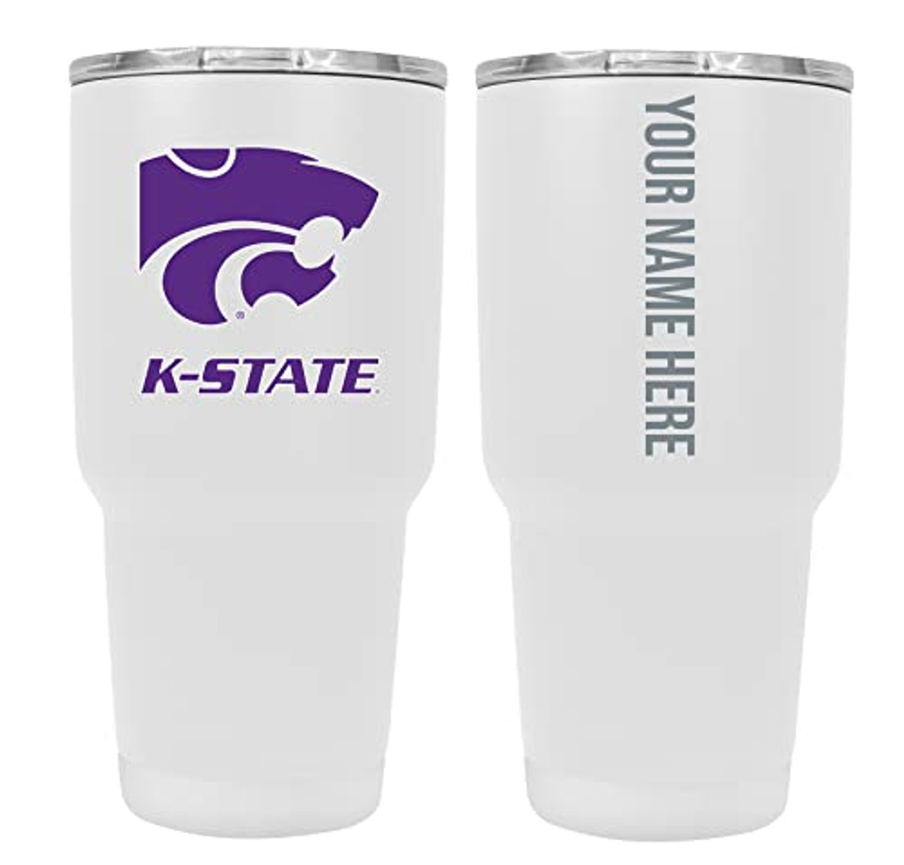 Collegiate Custom Personalized Kansas State Wildcats, 24 oz Insulated Stainless Steel Tumbler with Engraved Name (White)