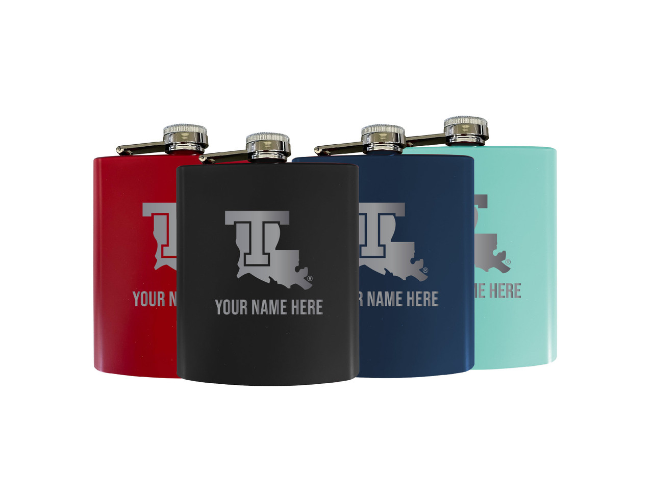 Personalized Customizable Louisiana Tech Bulldogs Matte Finish Stainless Steel 7 oz Flask Personalized with Custom Text Choice of Color