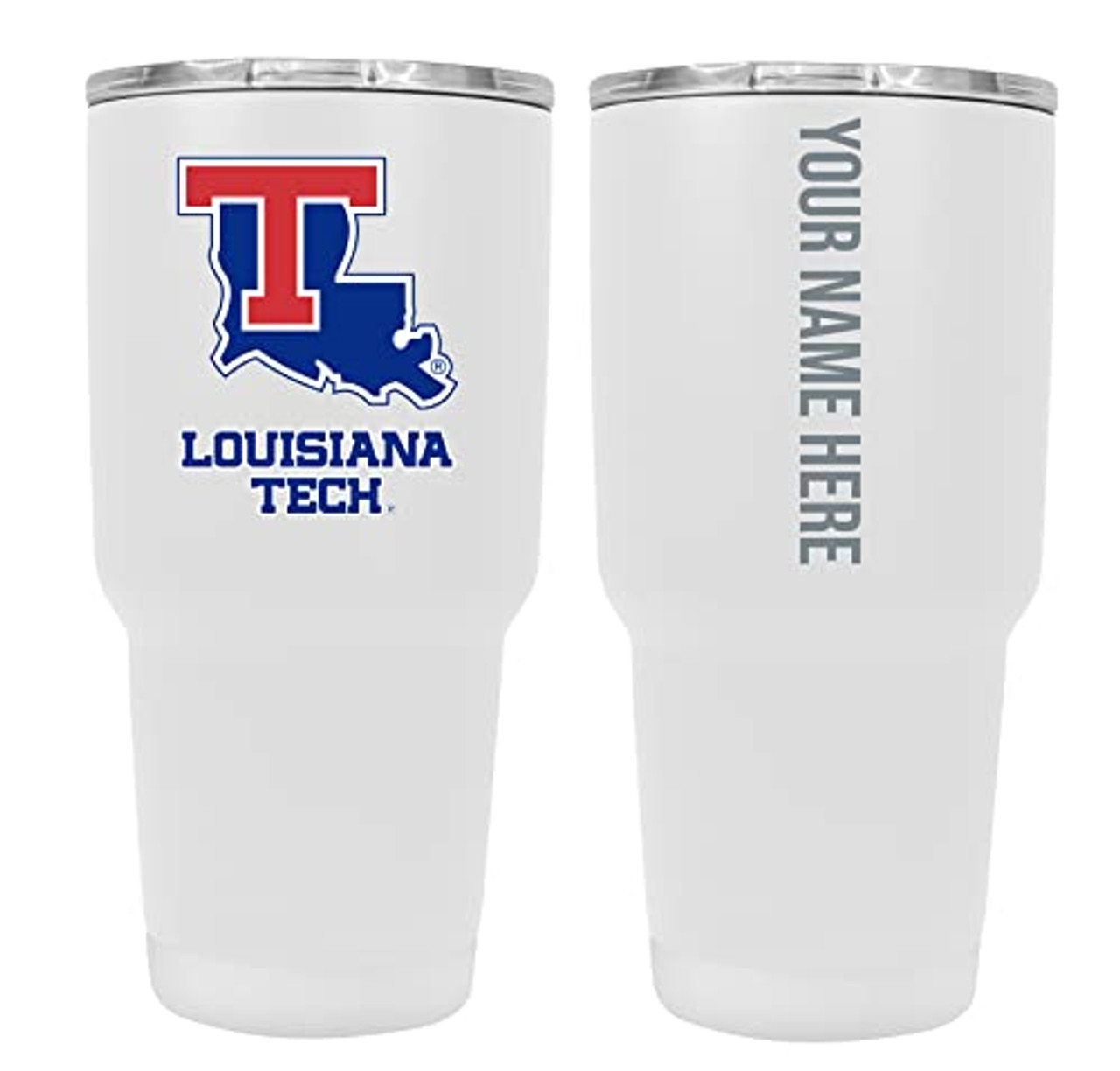 Collegiate Custom Personalized Louisiana Tech Bulldogs, 24 oz Insulated Stainless Steel Tumbler with Engraved Name (White)