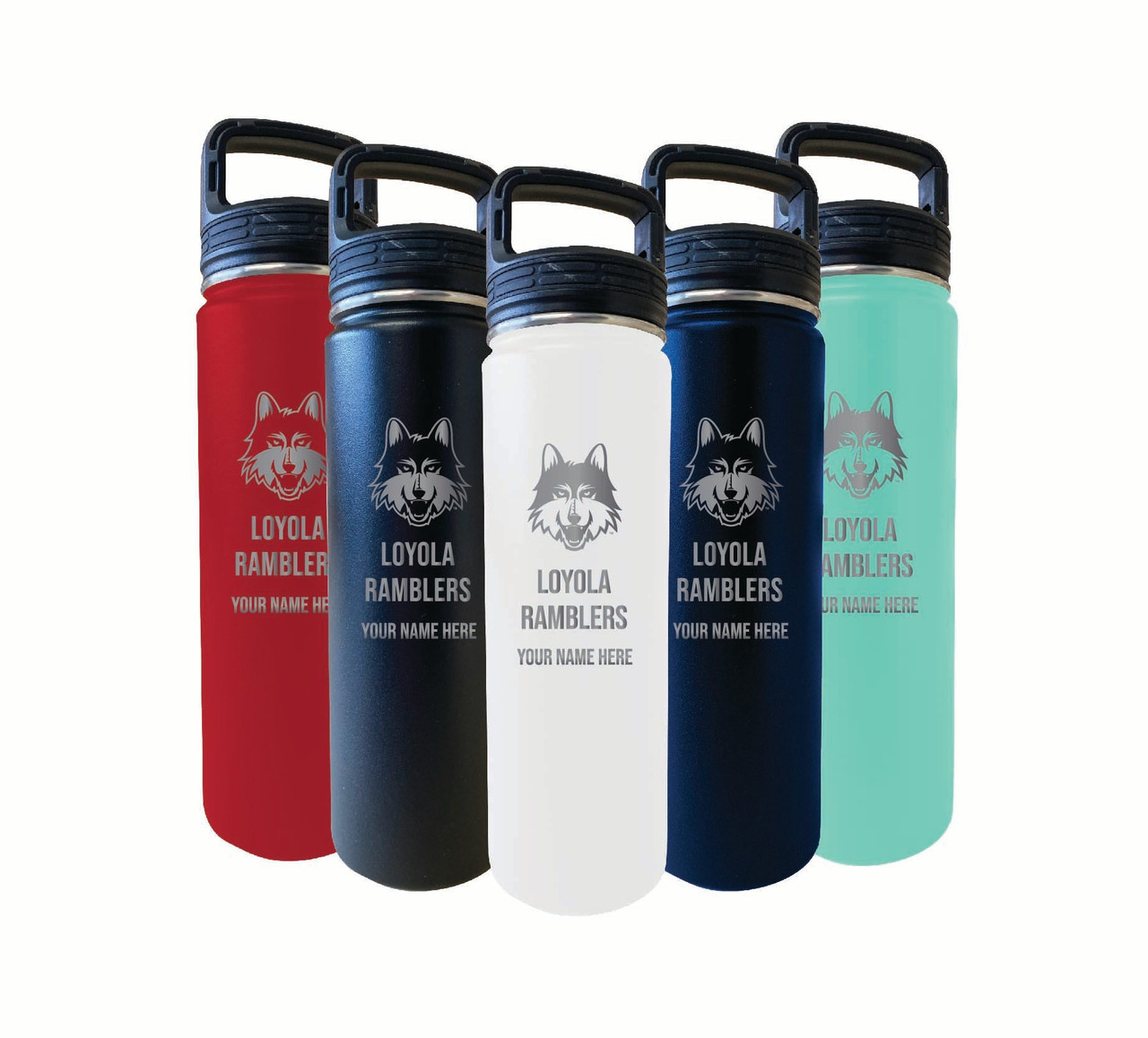 Loyola University Ramblers Custom College Etched 32 oz Stainless Steel Water Bottle Tumbler "Personalized with Name"