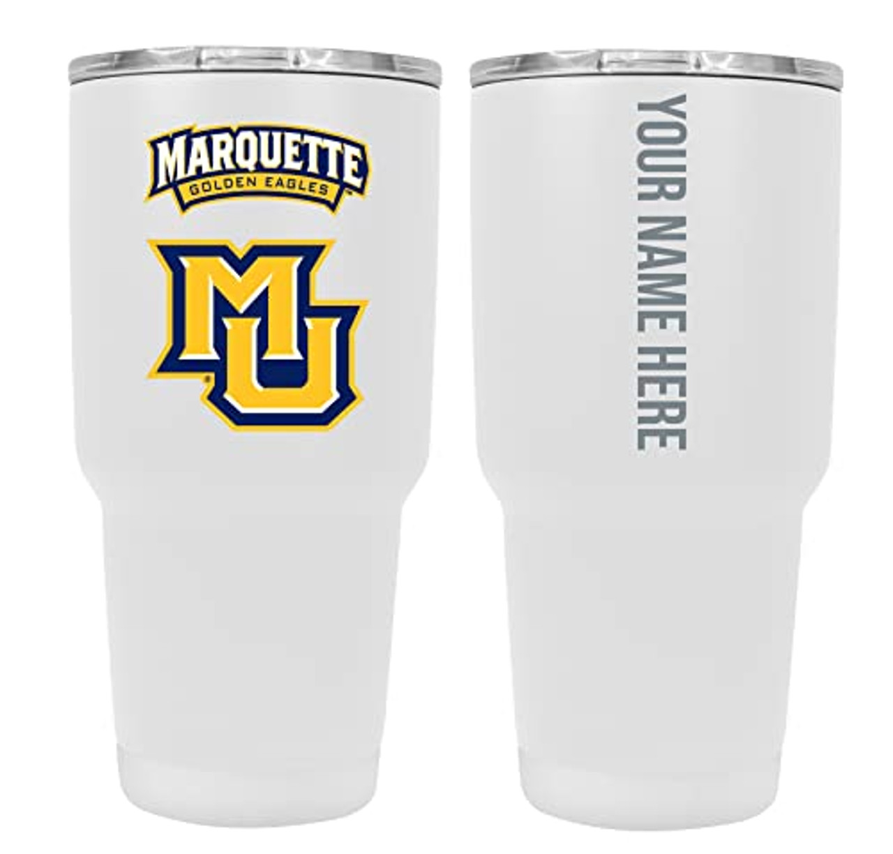 Collegiate Custom Personalized Marquette Golden Eagles, 24 oz Insulated Stainless Steel Tumbler with Engraved Name (White)