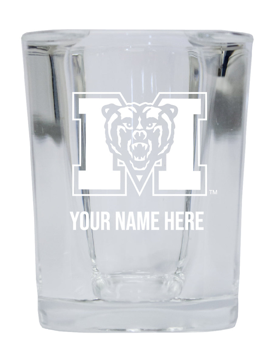 Personalized Mercer University Etched Square Shot Glass 2 oz With Custom Name