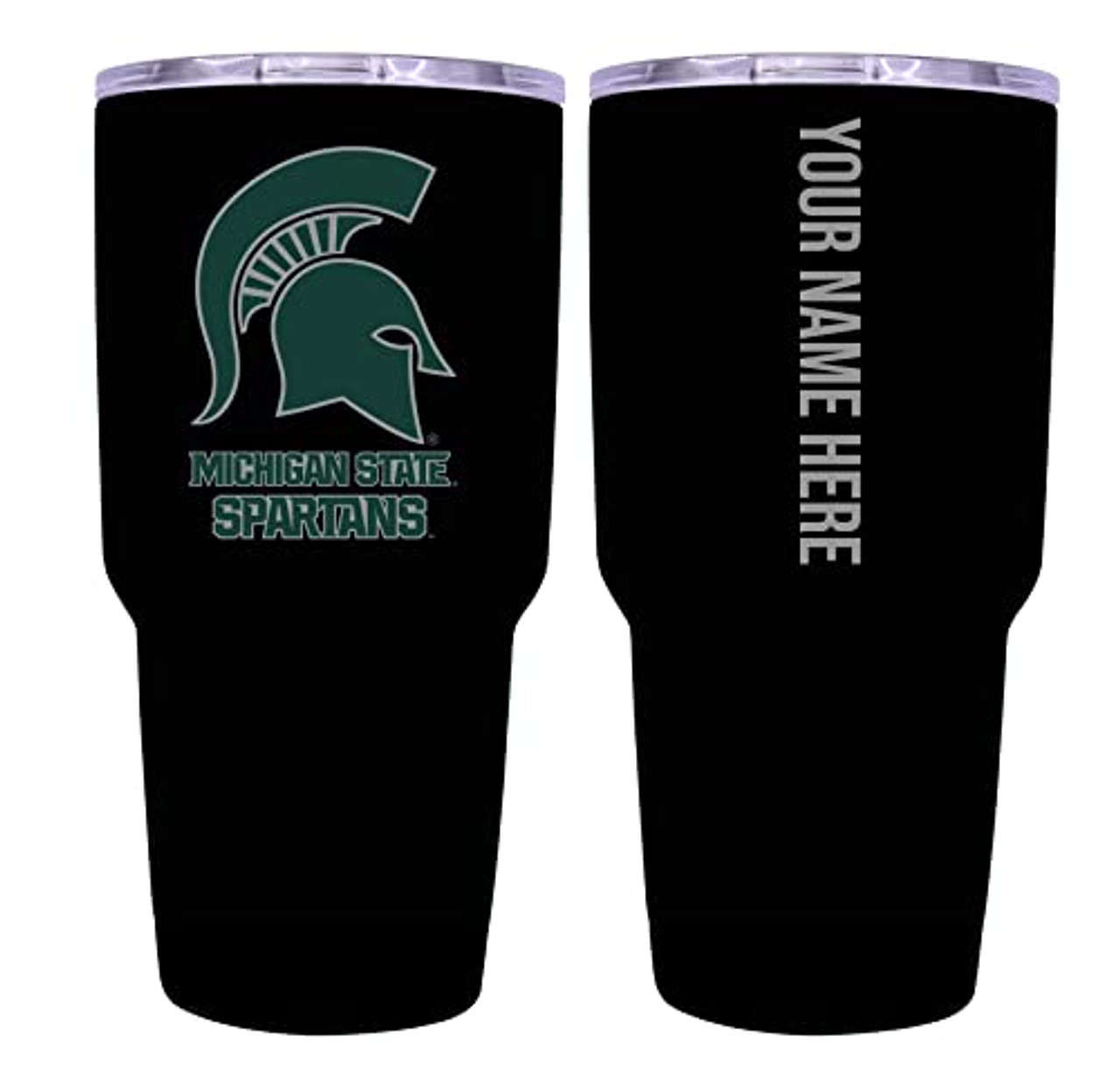 Collegiate Custom Personalized Michigan State Spartans, 24 oz Insulated Stainless Steel Tumbler with Engraved Name (Black)