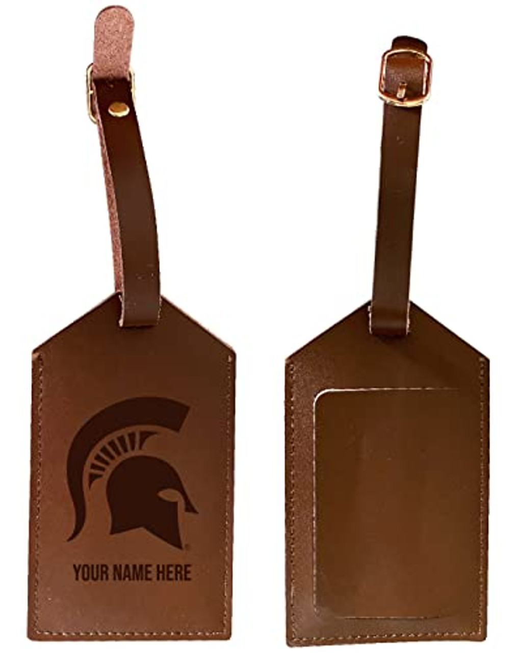 Personalized Customizable Michigan State Spartans Engraved Leather Luggage Tag with Custom Name