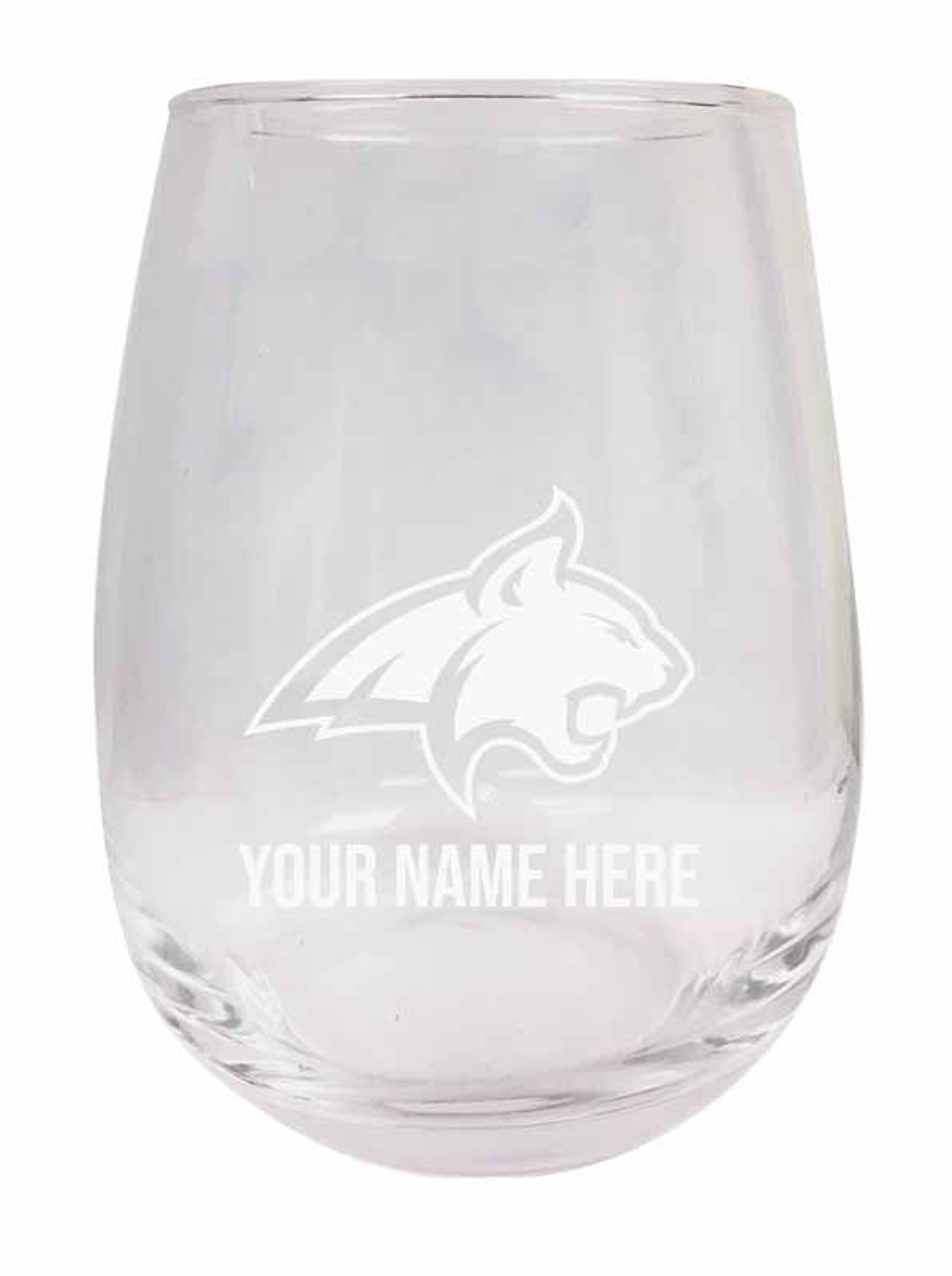 Personalized Customizable Montana State Bobcats Etched Stemless Wine Glass 9 oz With Custom Name