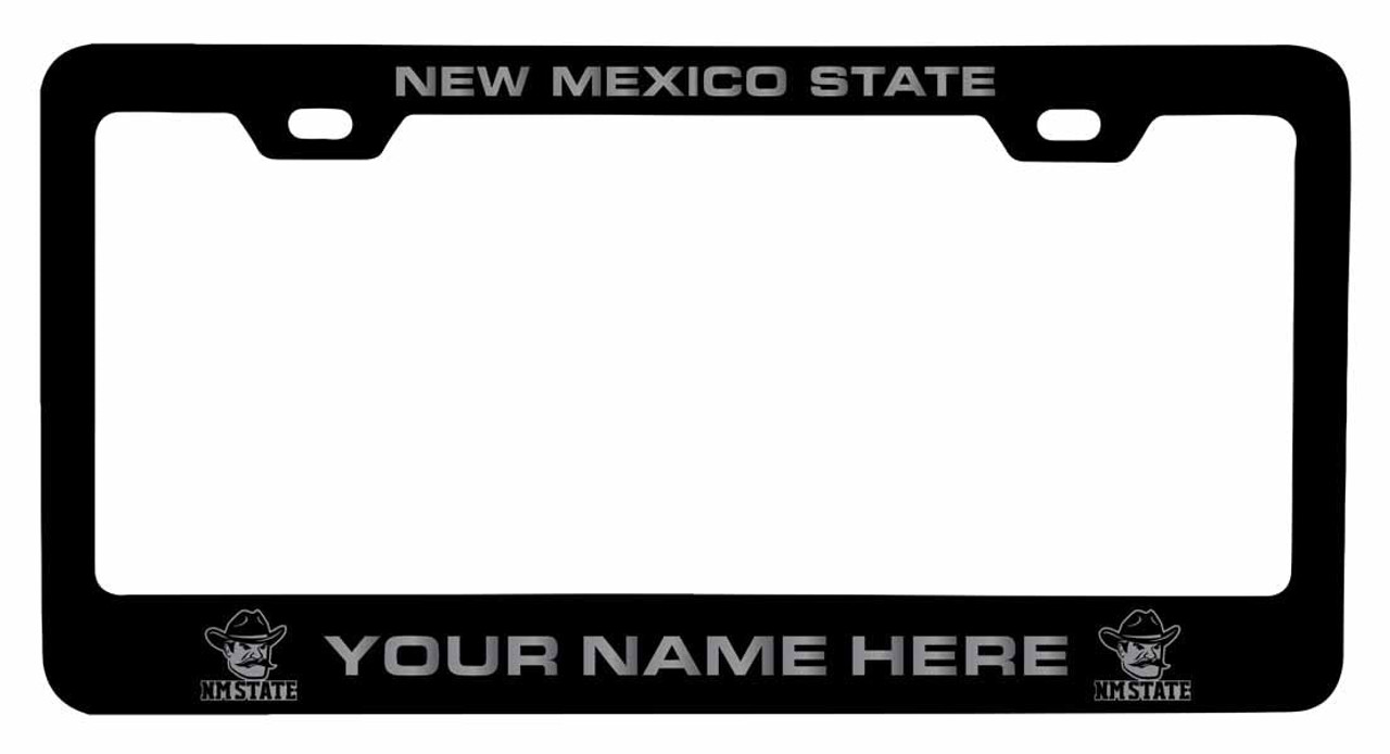 Collegiate Custom New Mexico State University Pistol Pete Metal License Plate Frame with Engraved Name