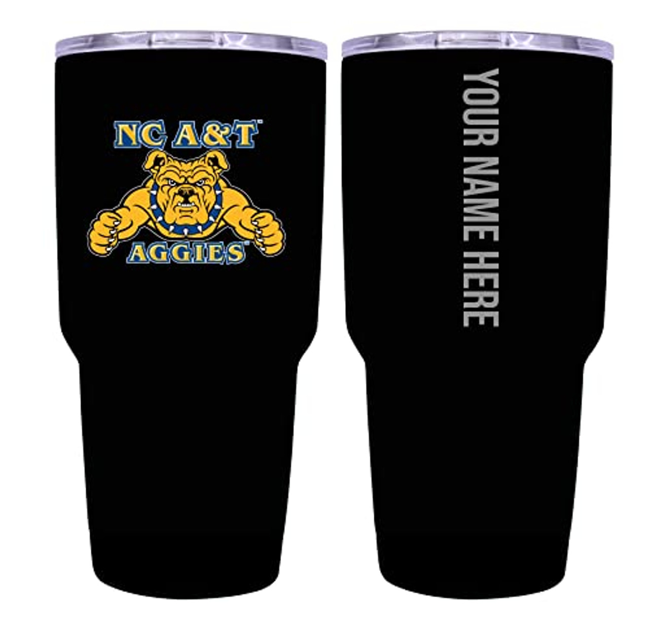 Collegiate Custom Personalized North Carolina A&T State Aggies, 24 oz Insulated Stainless Steel Tumbler with Engraved Name (Black)