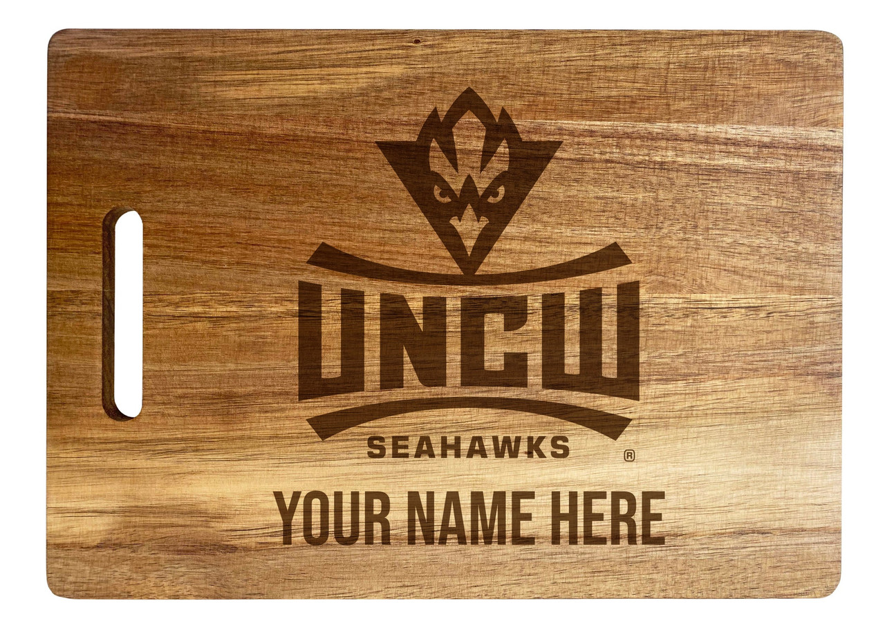 North Carolina Wilmington Seahawks Custom Engraved Wooden Cutting Board 10" x 14" Acacia Wood