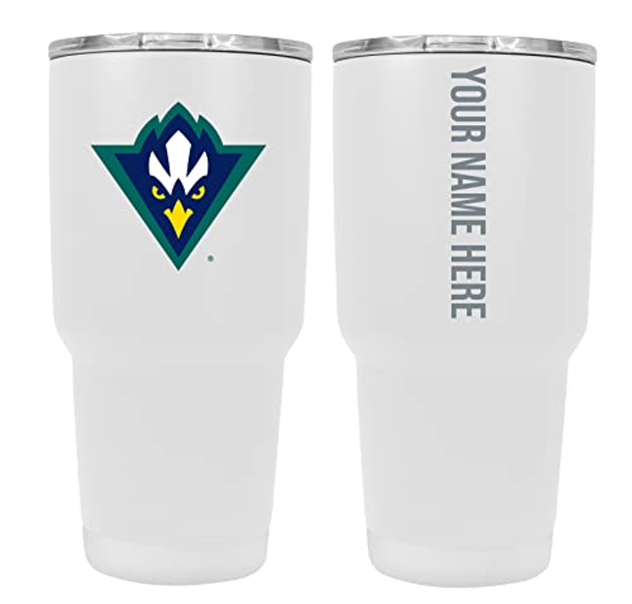 Collegiate Custom Personalized North Carolina Wilmington Seahawks, 24 oz Insulated Stainless Steel Tumbler with Engraved Name (White)