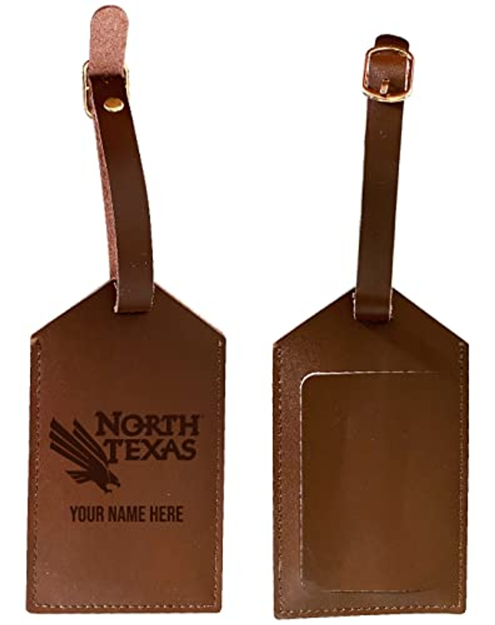 Personalized Customizable North Texas Engraved Leather Luggage Tag with Custom Name