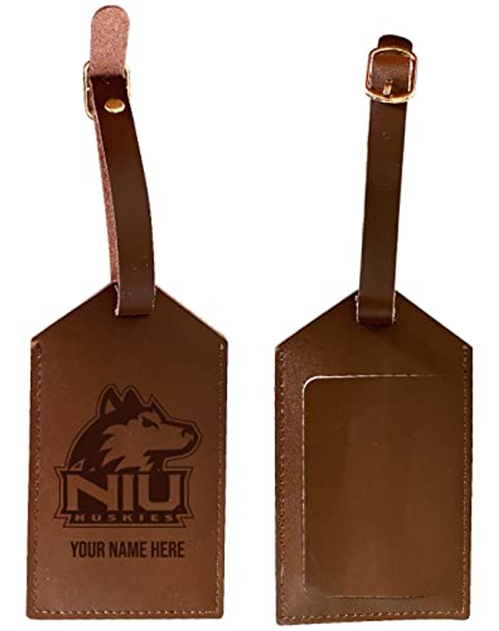 Personalized Customizable Northern Illinois Huskies Engraved Leather Luggage Tag with Custom Name