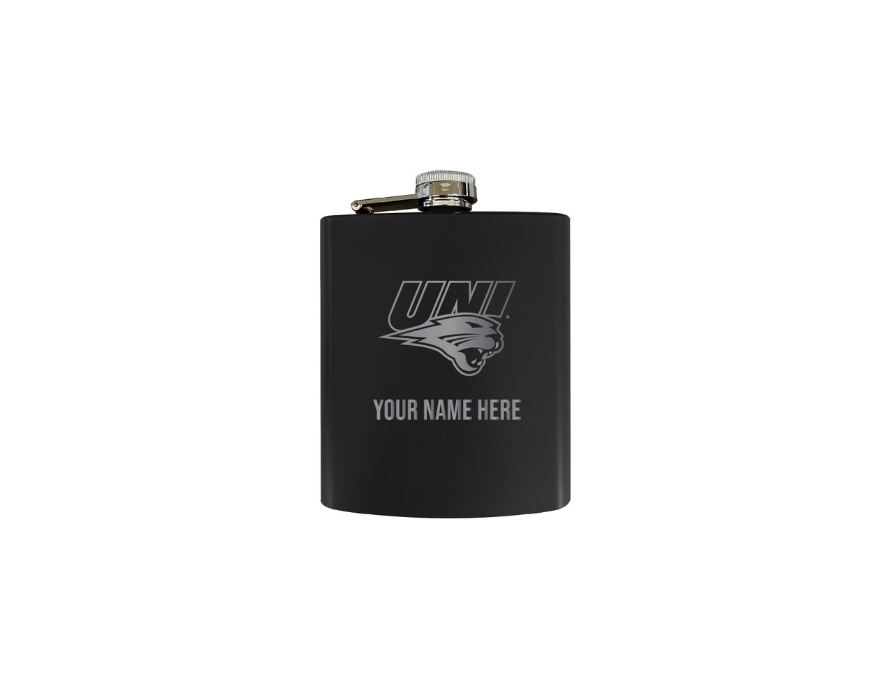 Personalized Customizable Northern Iowa Panthers Matte Finish Stainless Steel 7 oz Flask Personalized with Custom Text Choice of Color