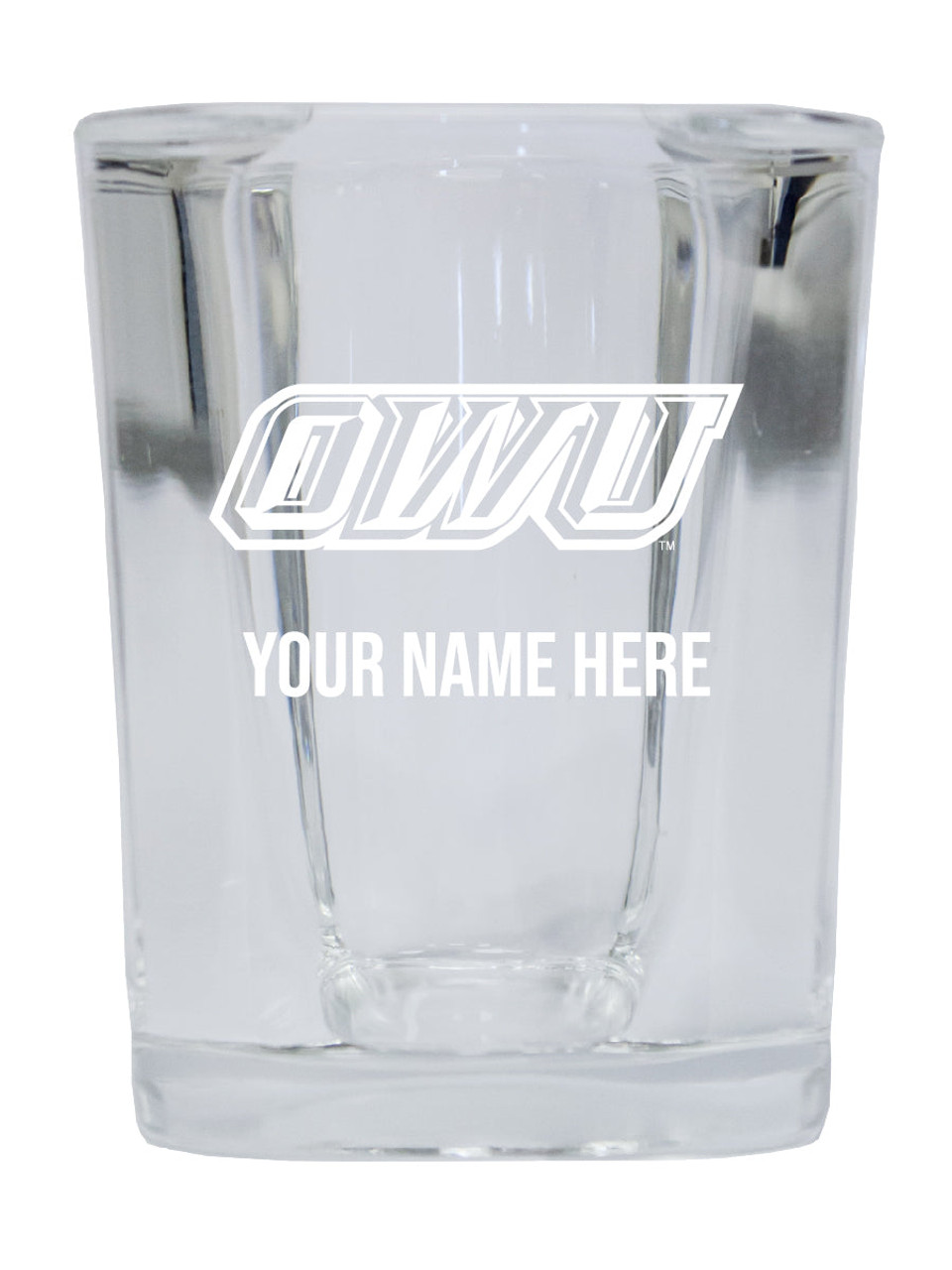 Personalized Customizable Ohio Wesleyan University Etched Stemless Shot Glass 2 oz With Custom Name