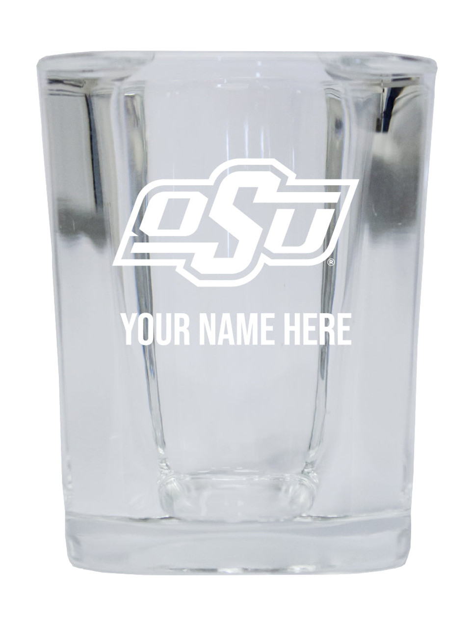 Personalized Oklahoma State Cowboys Etched Square Shot Glass 2 oz With Custom Name