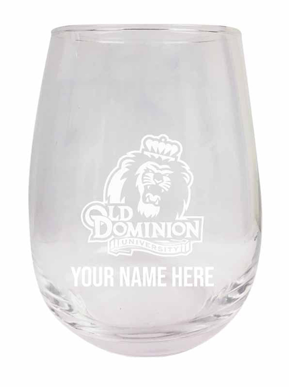Personalized Customizable Old Dominion Monarchs Etched Stemless Wine Glass 9 oz With Custom Name