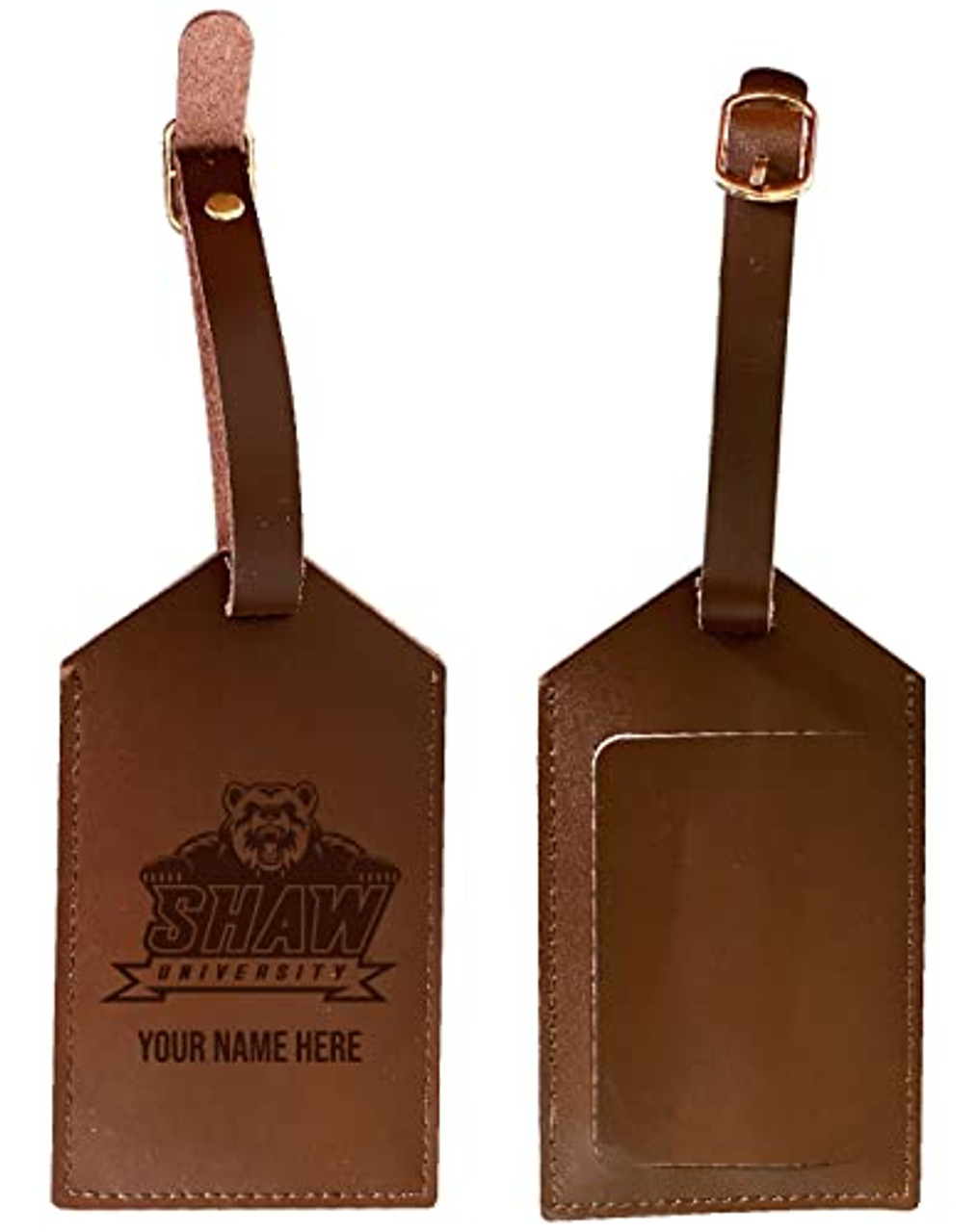 Personalized Customizable Shaw University Bears Engraved Leather Luggage Tag with Custom Name