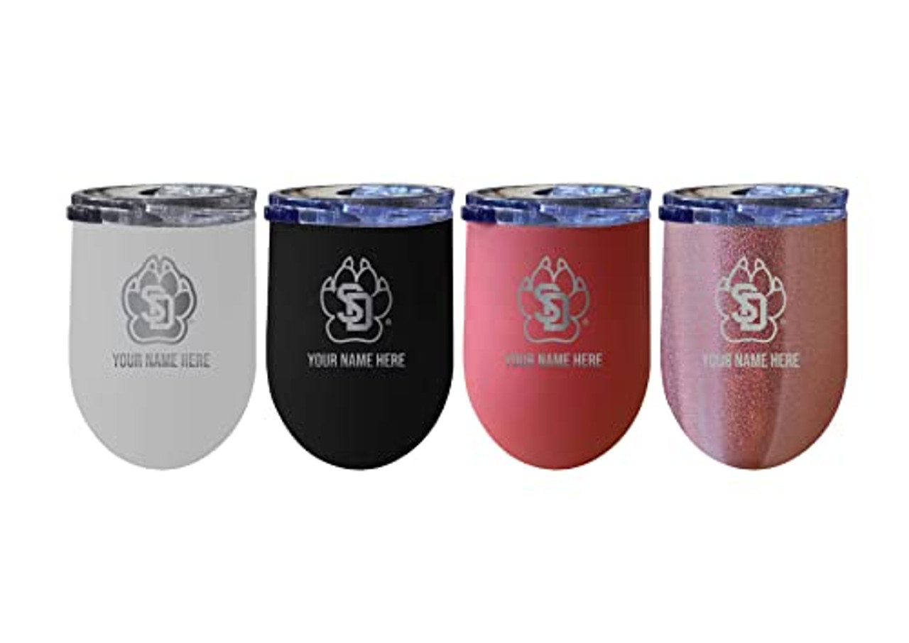 Collegiate Custom Personalized South Dakota Coyotes 12 oz Etched Insulated Wine Stainless Steel Tumbler with Engraved Name
