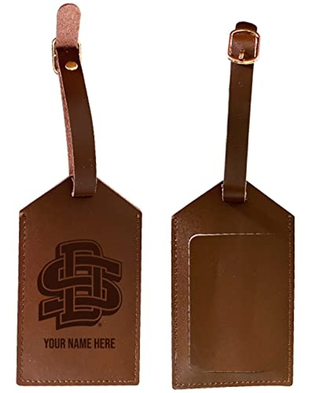 Personalized Customizable South Dakota State Jackrabbits Engraved Leather Luggage Tag with Custom Name