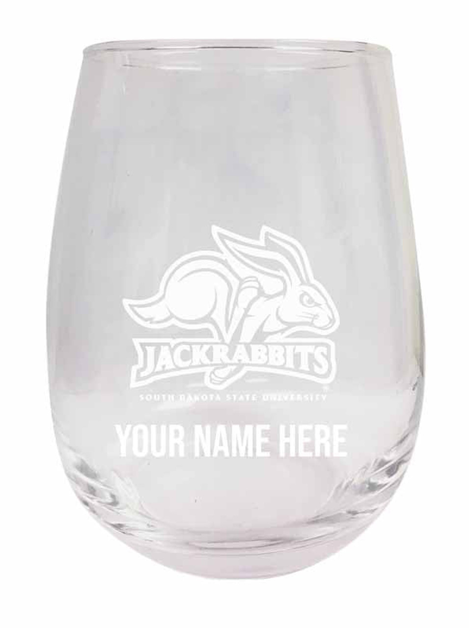 Personalized Customizable South Dakota State Jackrabbits Etched Stemless Wine Glass 9 oz With Custom Name