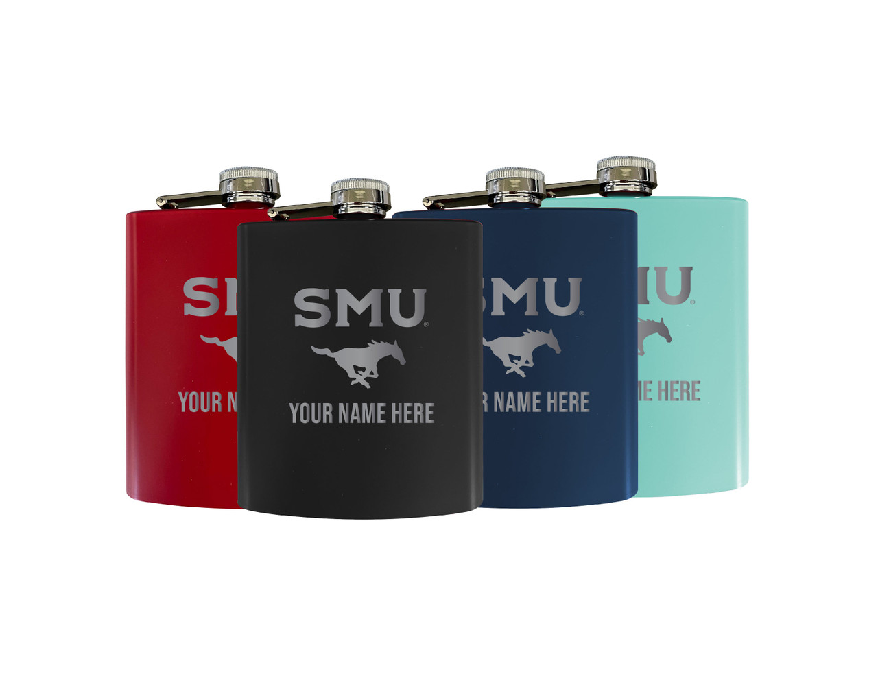 Personalized Customizable Southern Methodist University Matte Finish Stainless Steel 7 oz Flask Personalized with Custom Text Choice