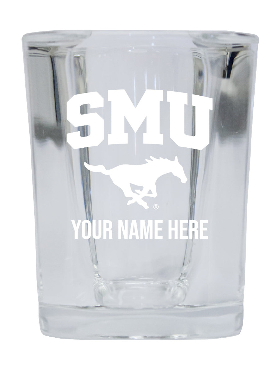 Personalized Southern Methodist University Etched Square Shot Glass 2 oz With Custom Name