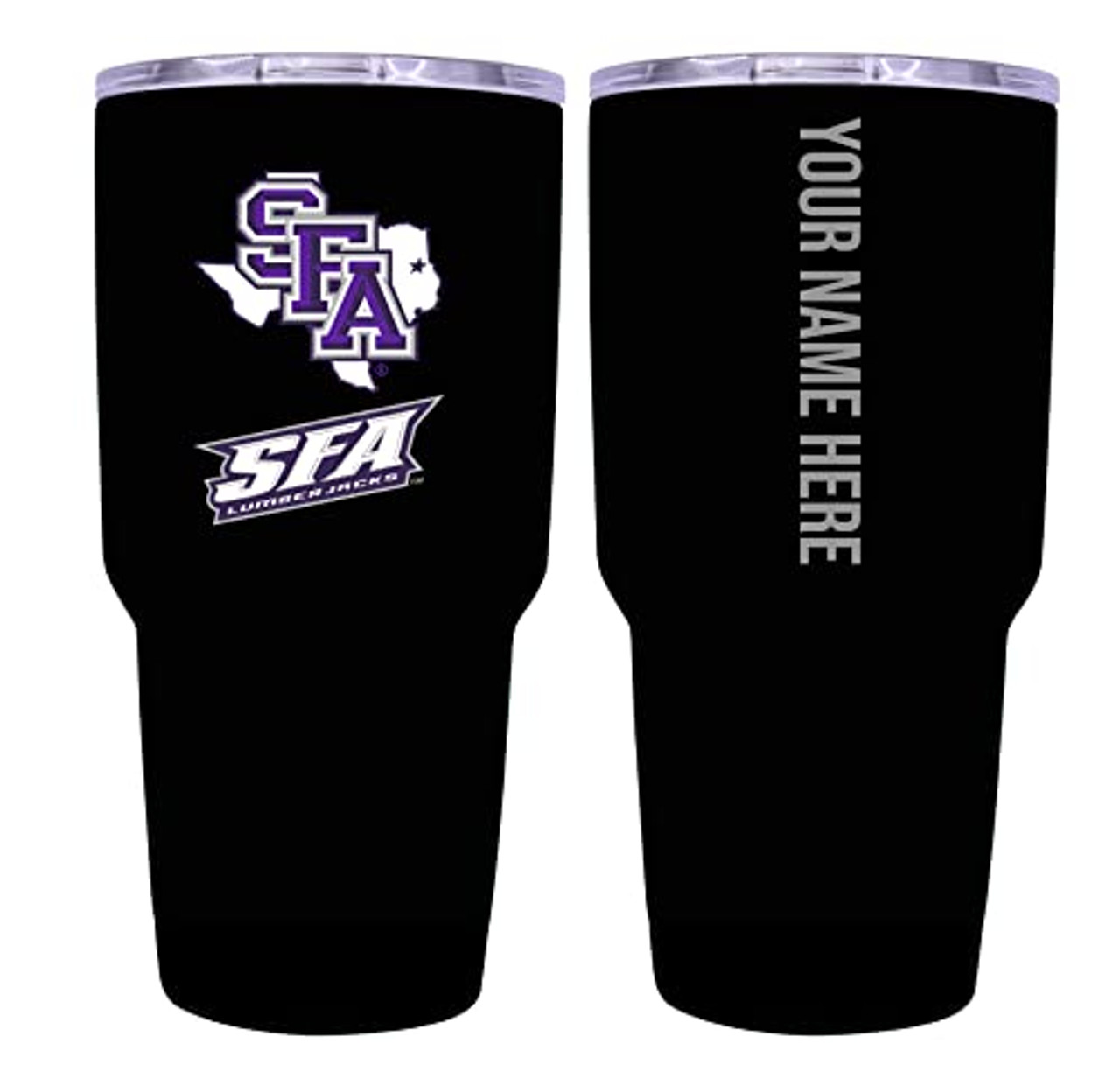 Collegiate Custom Personalized Stephen F. Austin State University, 24 oz Insulated Stainless Steel Tumbler with Engraved Name (Black)