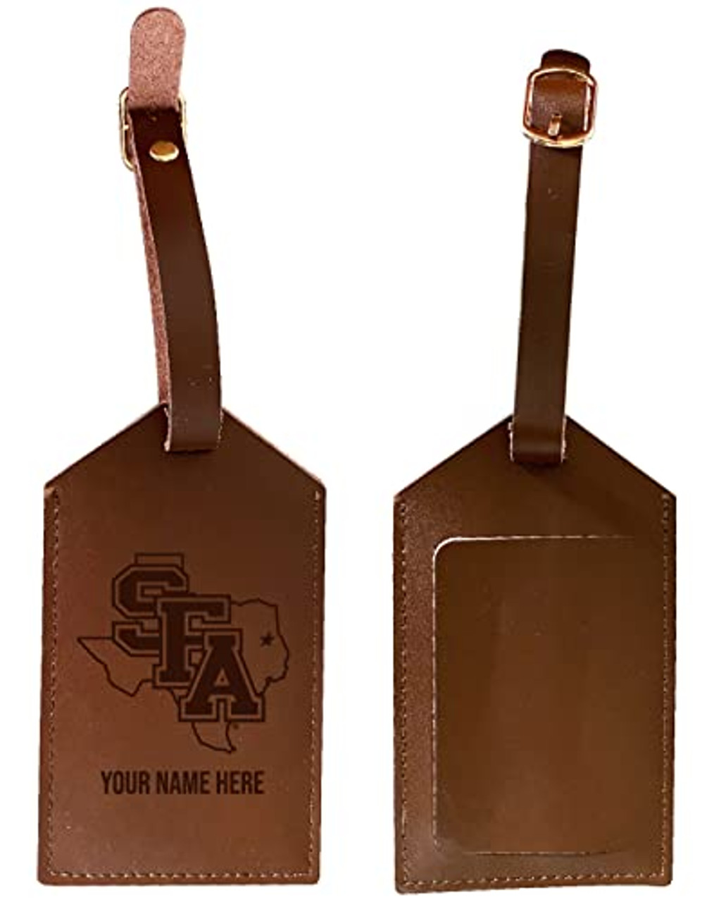 Personalized Customizable Stephen F. Austin State University Engraved Leather Luggage Tag with Custom Name