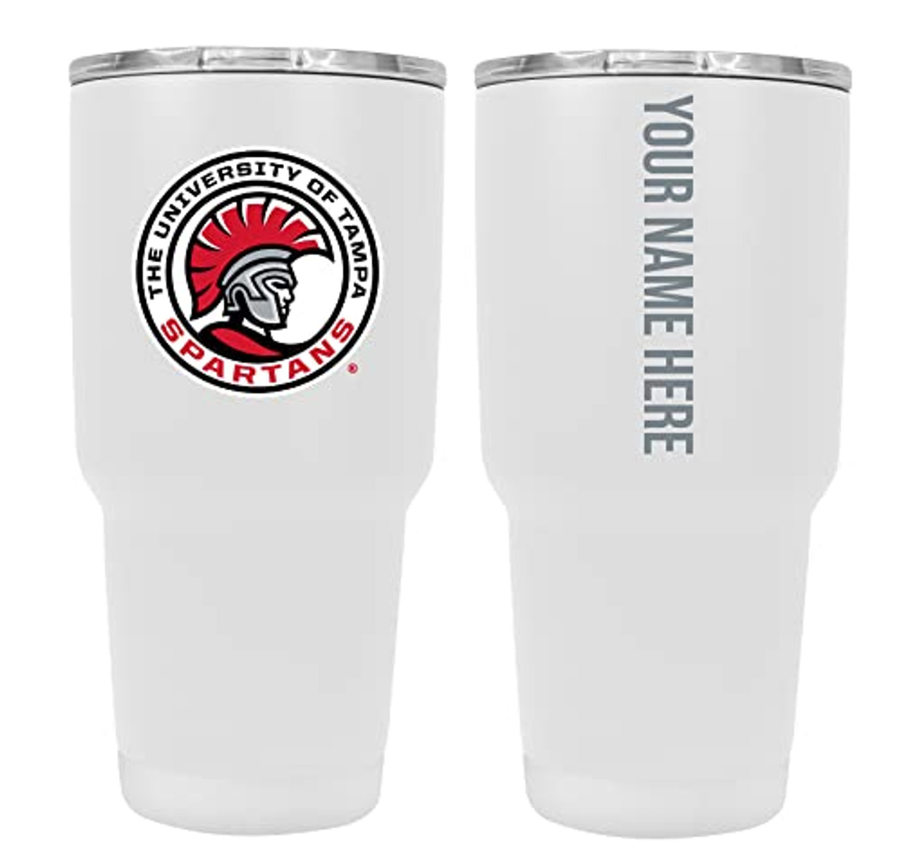 Collegiate Custom Personalized University of Tampa Spartans, 24 oz Insulated Stainless Steel Tumbler with Engraved Name (White)