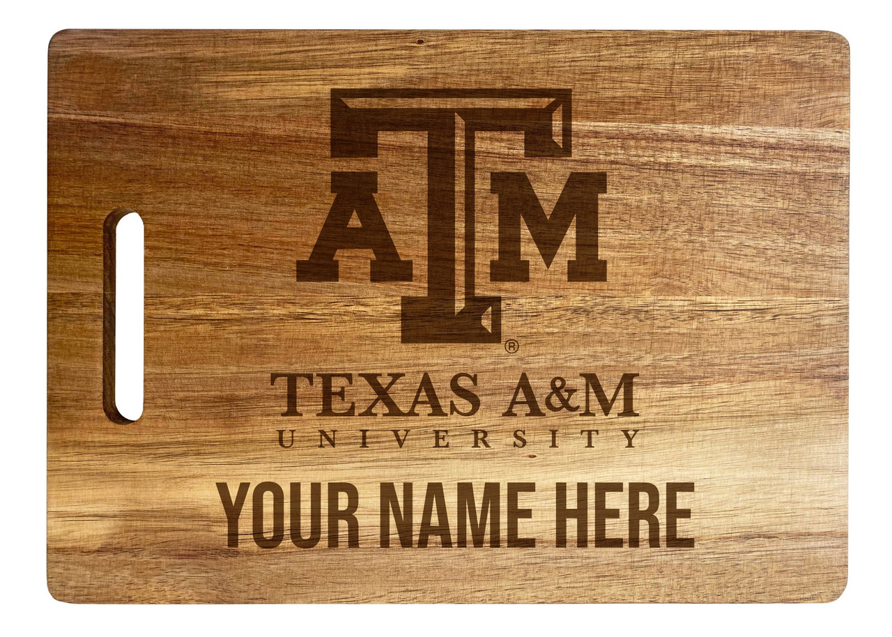 Texas A&M Aggies Custom Engraved Wooden Cutting Board 10" x 14" Acacia Wood