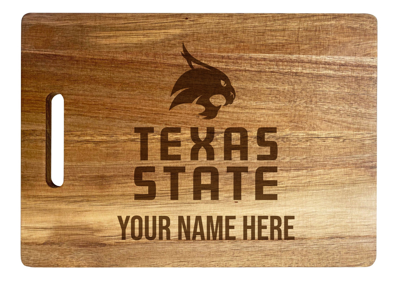 Texas State Bobcats Custom Engraved Wooden Cutting Board 10" x 14" Acacia Wood