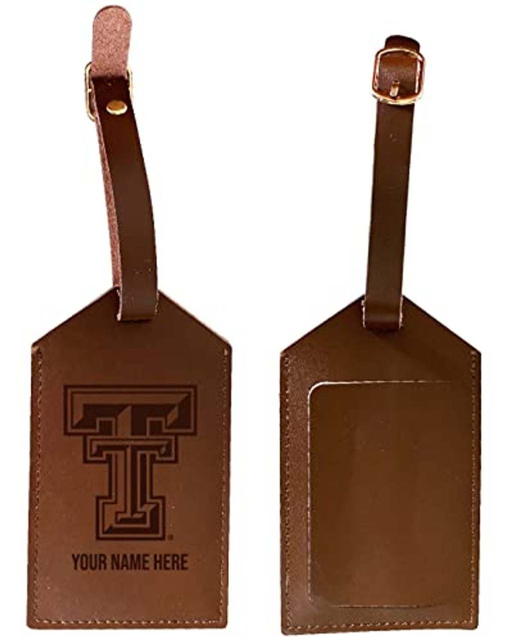 Personalized Customizable Texas Tech Red Raiders Engraved Leather Luggage Tag with Custom Name