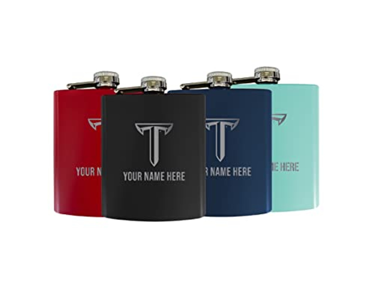 Personalized Customizable Troy University Matte Finish Stainless Steel 7 oz Flask Personalized with Custom Text Choice of Color