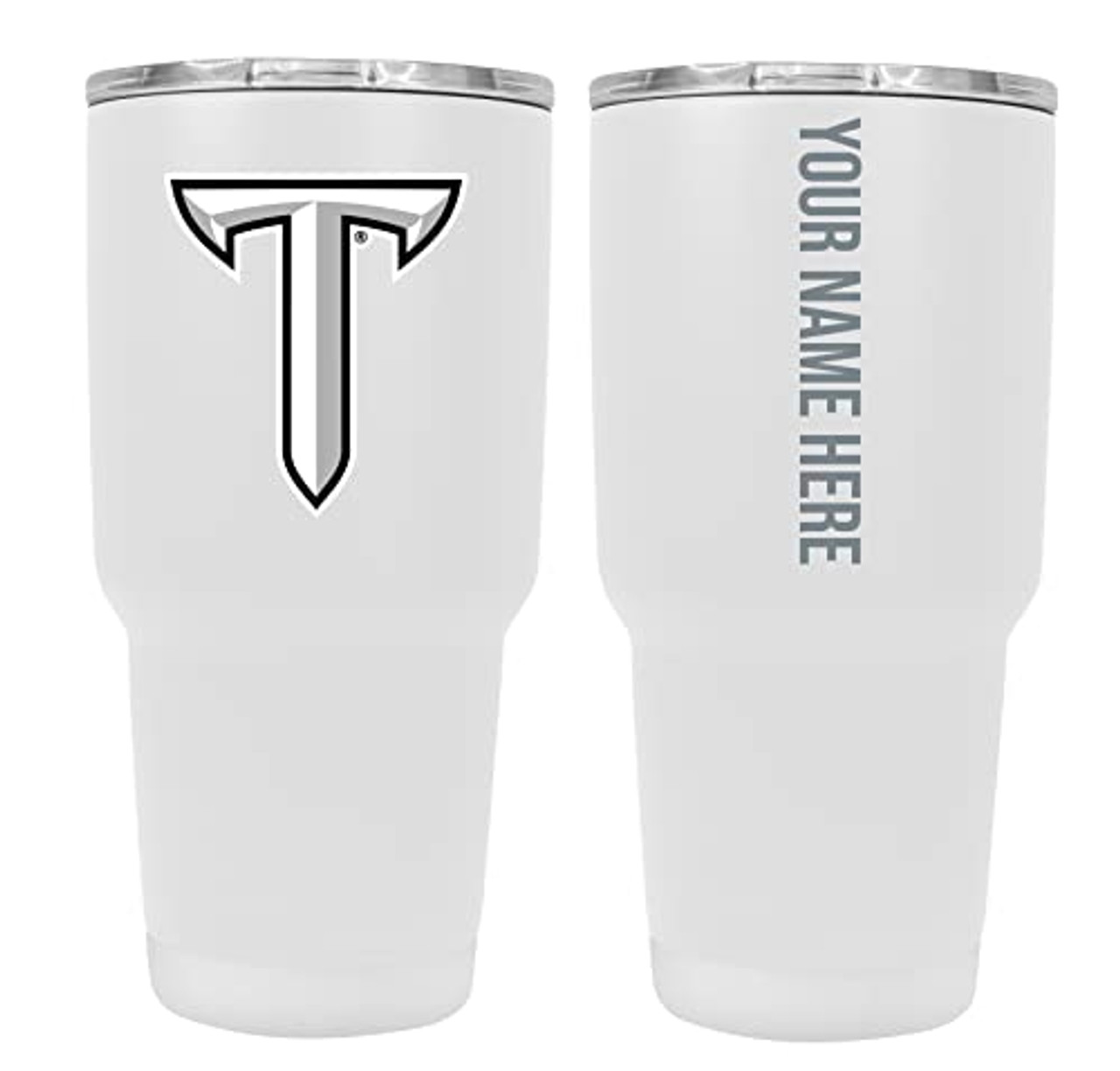 Collegiate Custom Personalized Troy University, 24 oz Insulated Stainless Steel Tumbler with Engraved Name (White)