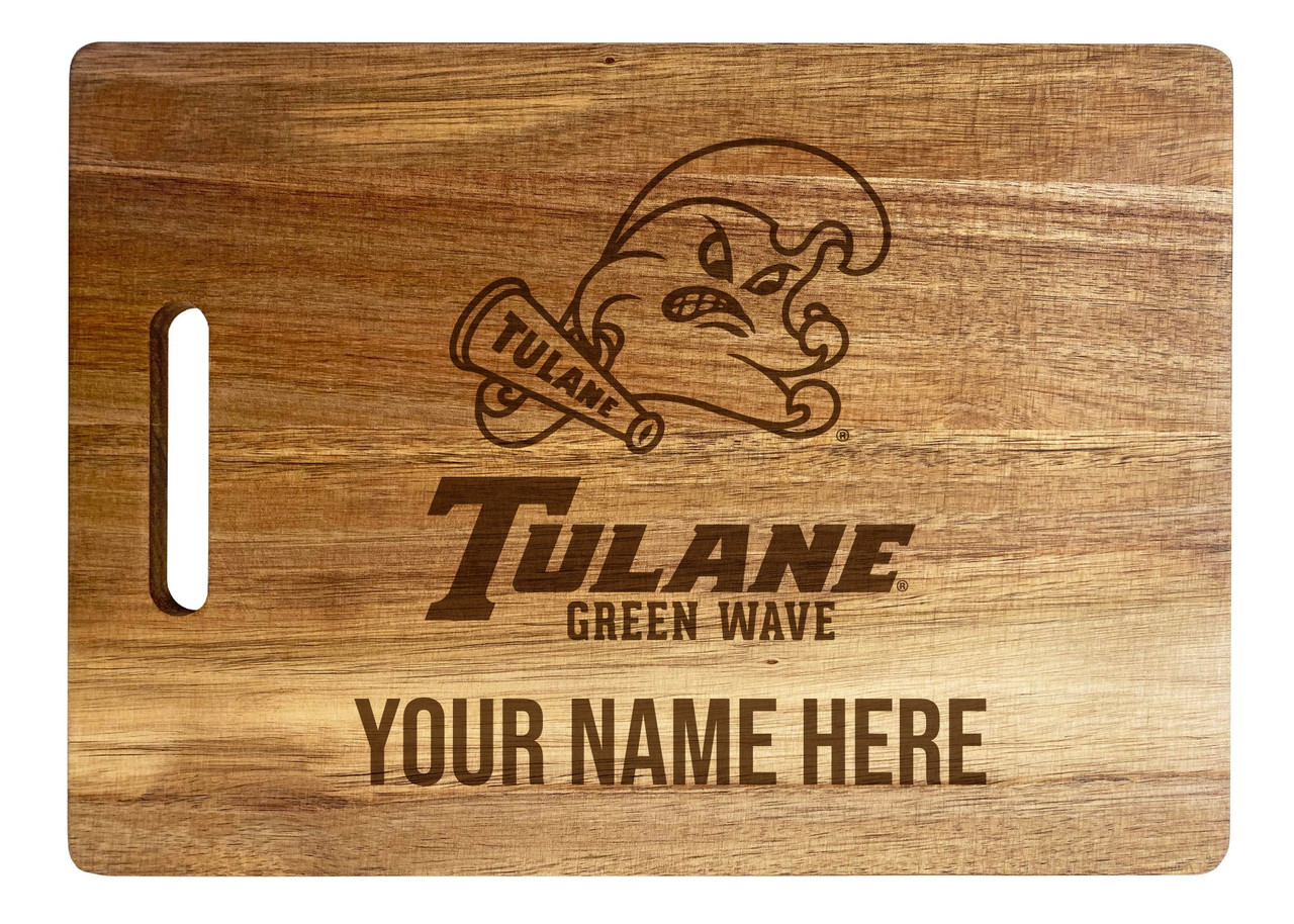 Tulane University Green Wave Custom Engraved Wooden Cutting Board 10" x 14" Acacia Wood