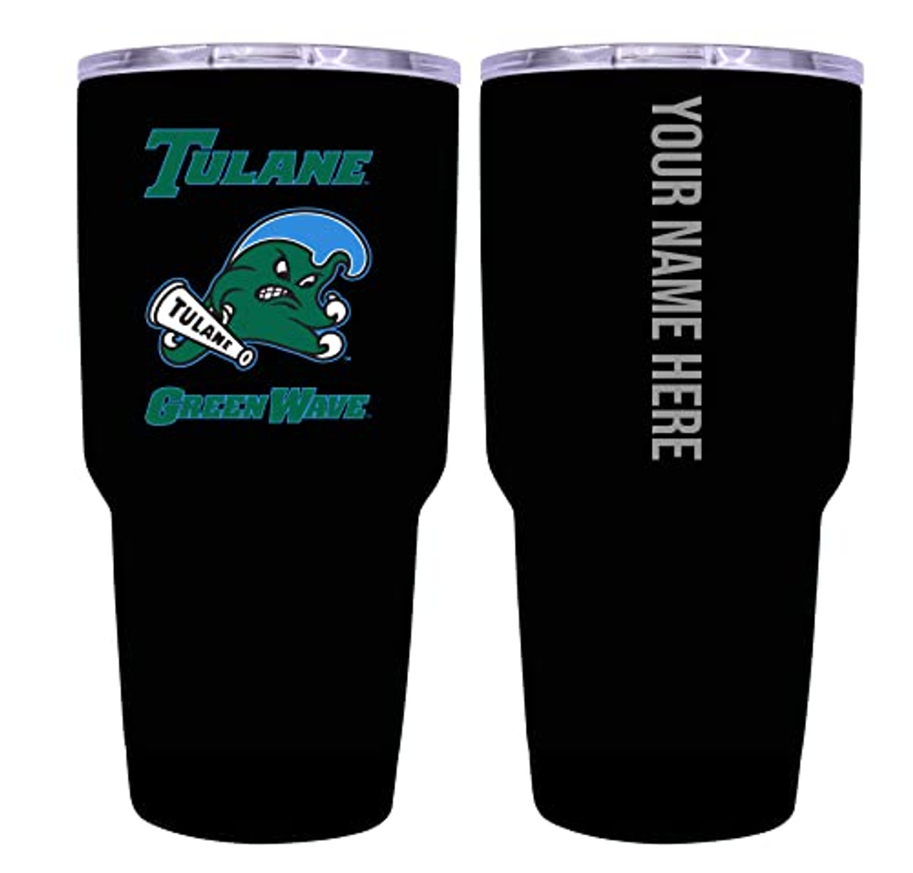 Collegiate Custom Personalized Tulane University Green Wave, 24 oz Insulated Stainless Steel Tumbler with Engraved Name (Black)