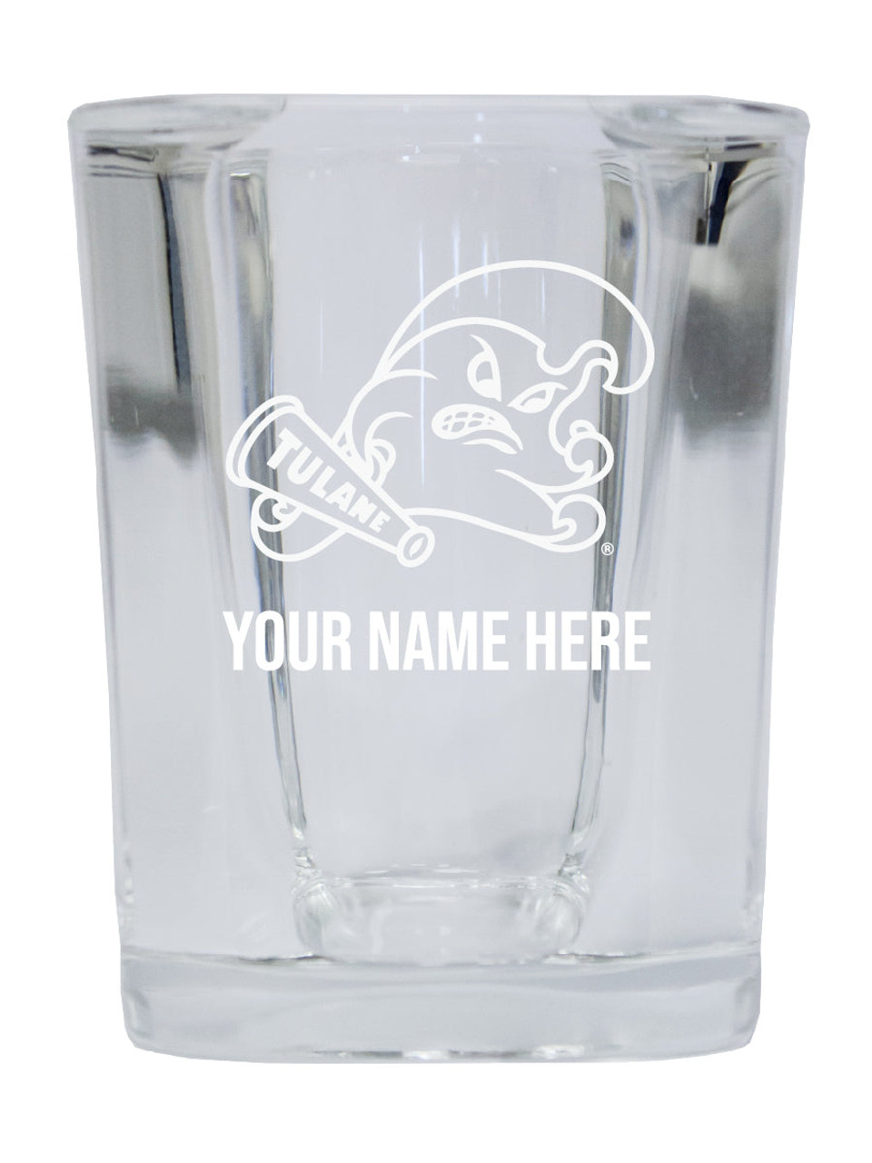 Personalized Tulane University Green Wave Etched Square Shot Glass 2 oz With Custom Name